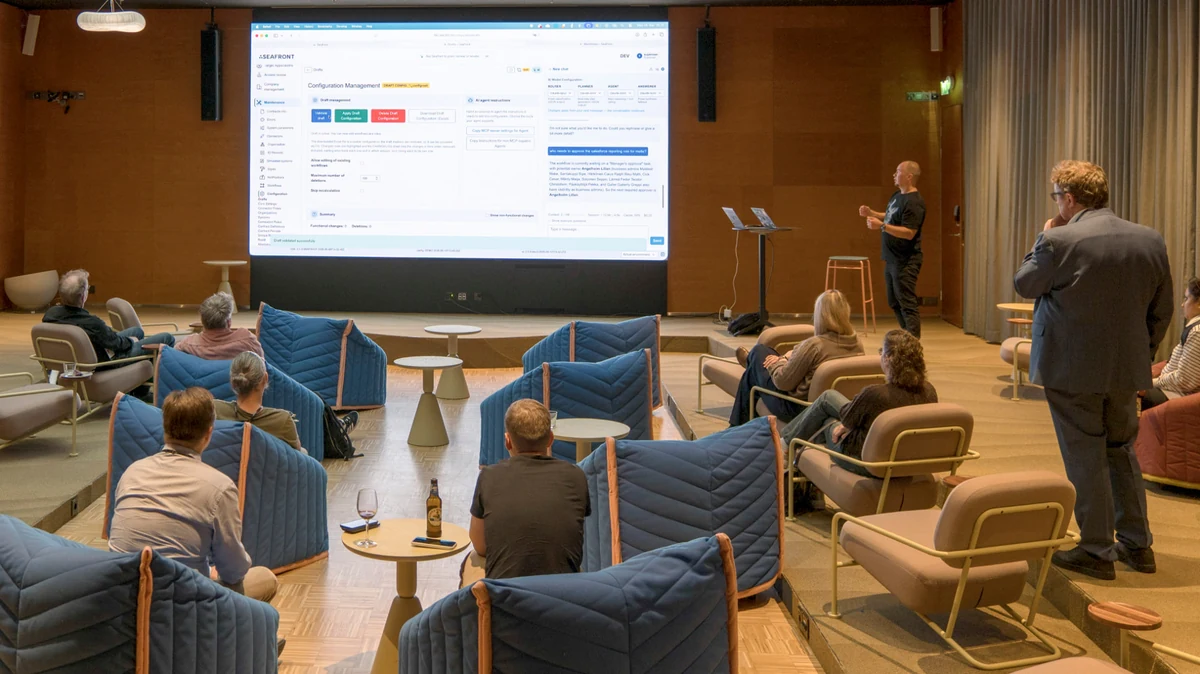 Attendees watching a Seafront IGA demonstration in the demo room at State of Identity Helsinki 2026.